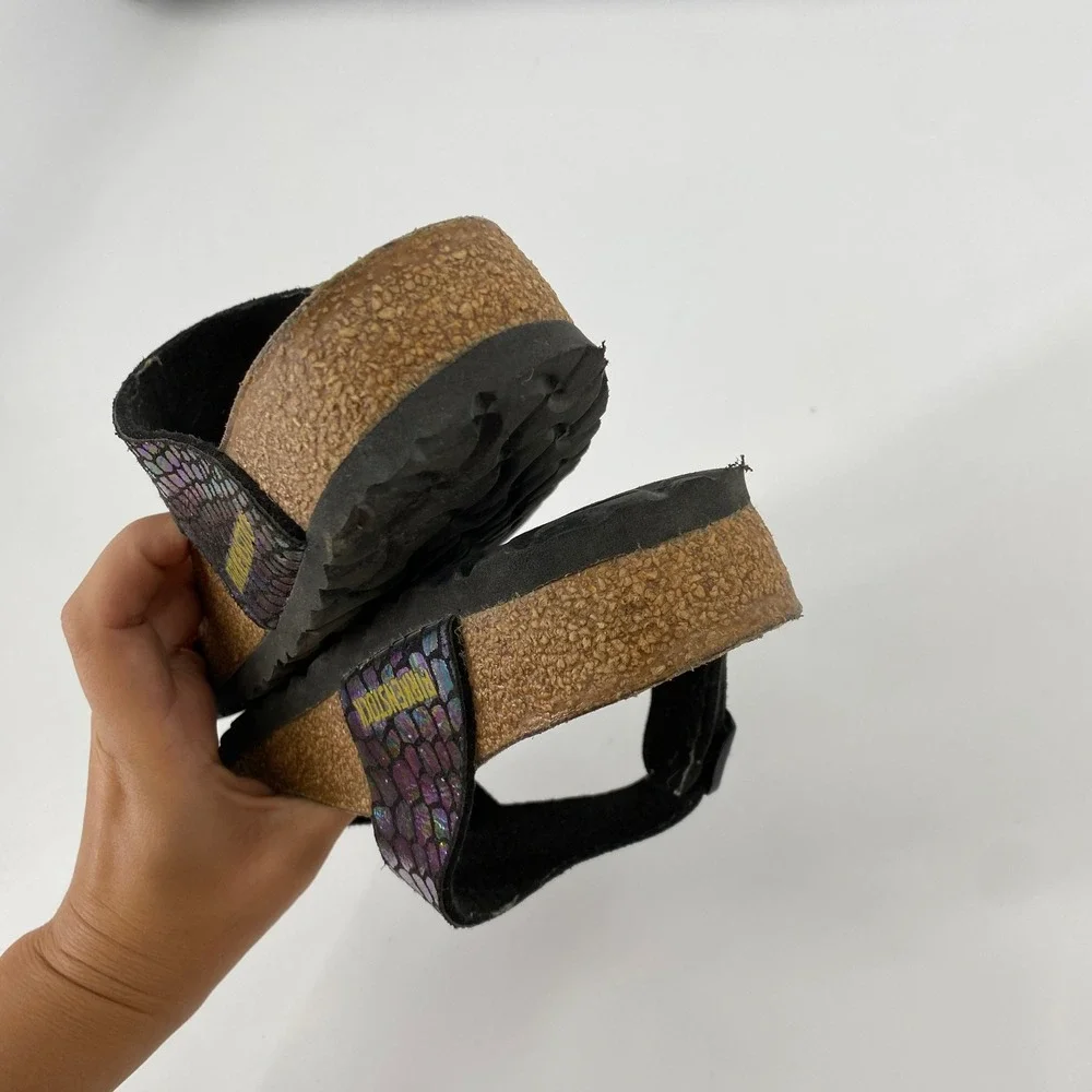 Birkenstock Mermaid Sandals Womens 36 Black Iridescent Snake Print Thong Buckle